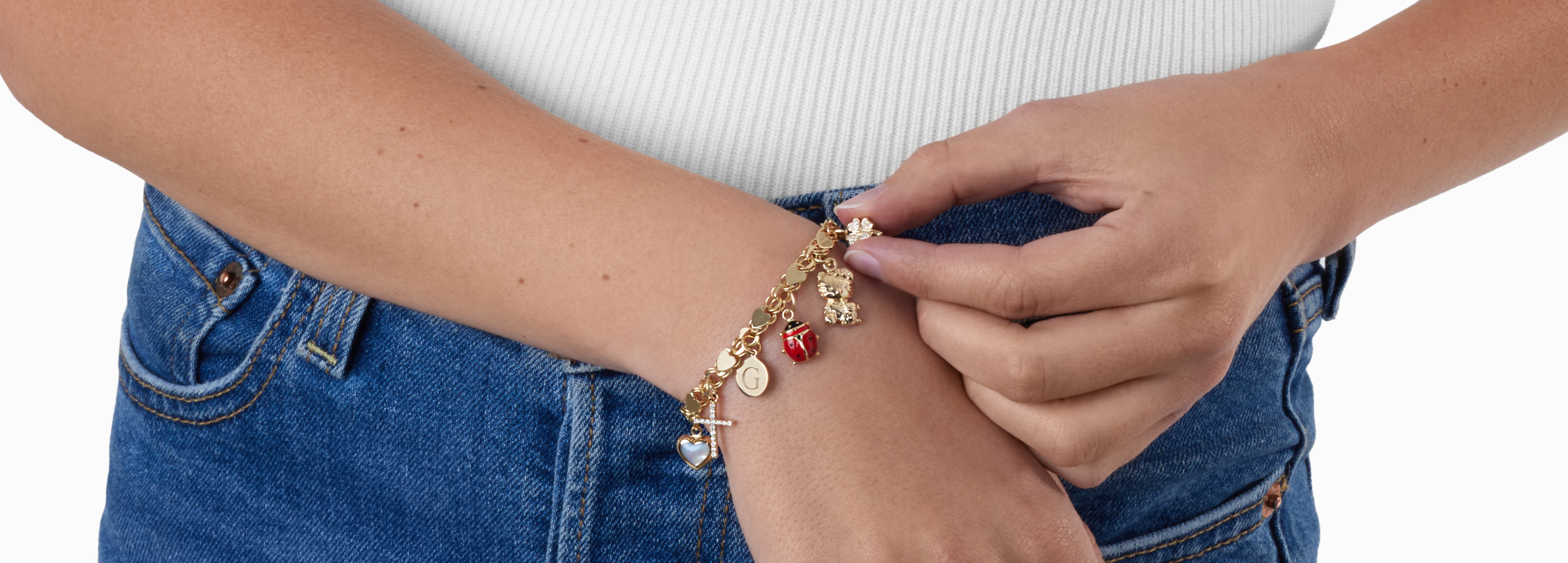 gold bracelet with mini charms